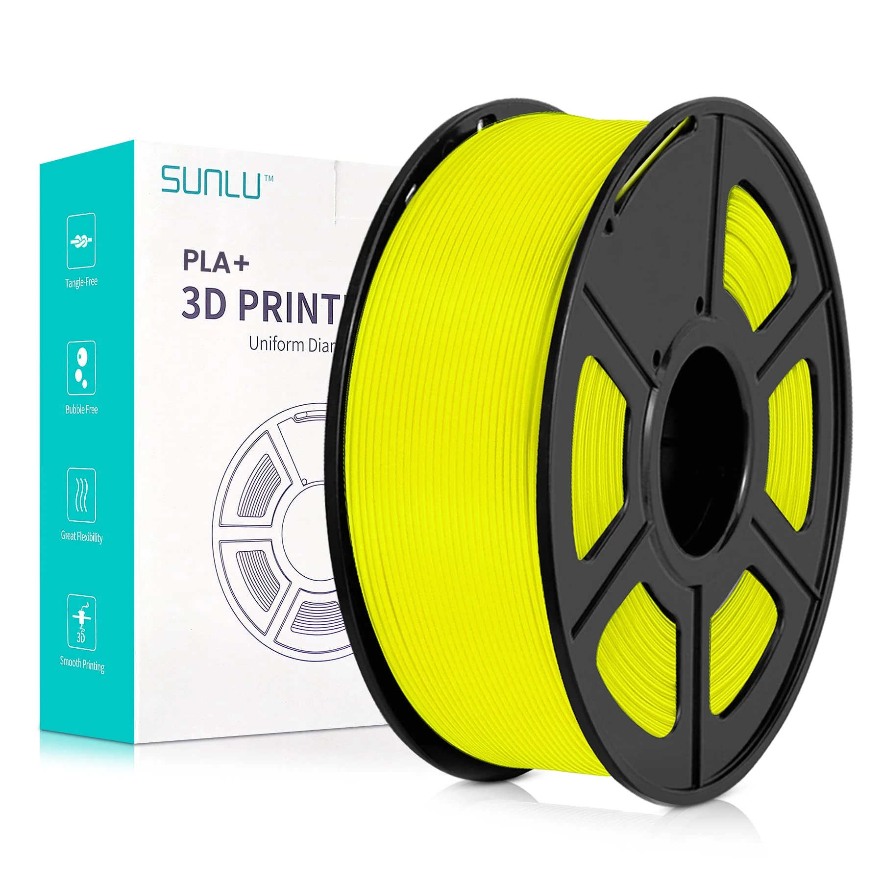 SUNLU PLA Plus 3D Printer Filament, PLA+ Filament 1.75 mm, Clean Wound Filament, Robust 3D Filament, Compatible with 3D FDM Printers, Dimensional Accuracy +/- 0.02 mm, 1 kg Spool (2.2 lbs), Yellow