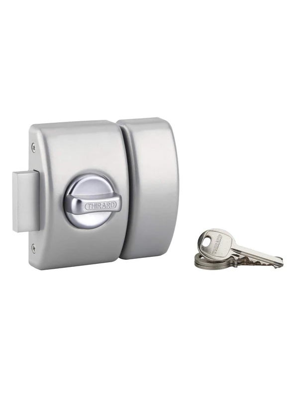 Design Door Lock with 5 Pins - Button + Cylinder 40 mm - Protection Against Tearing - Comes with 3 Nickel-Plated Steel Keys and 5 Strike Wedges - Silver Finish THIRARD