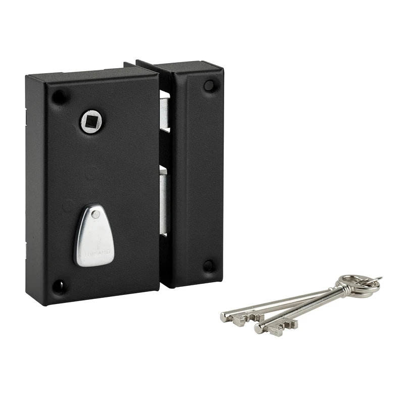 THIRARD - Vertical wall Lock with 6 Grooves for Entry, Right, axis 45 mm, Square 7 mm, 75 x 130 mm, Black, 2 Keys
