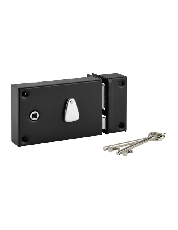 THIRARD - Horizontal Wall Lock with 6 Grooves for Entry, Right, axis 56 mm, Square 7 mm, 140 x 88 mm, Black, 2 Keys