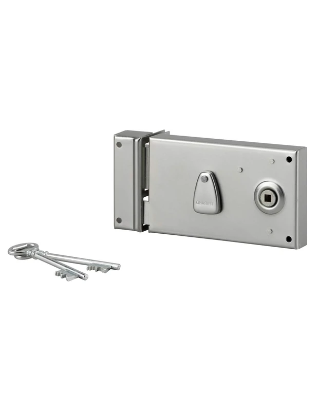 THIRARD - 4 Groove Lock with Bolt Key for gate - Left - Axle 58 mm - 140 x 82 mm - Zinc Plated - 2 Keys - Steel Trunk and Strike - 4 Groove Mechanism