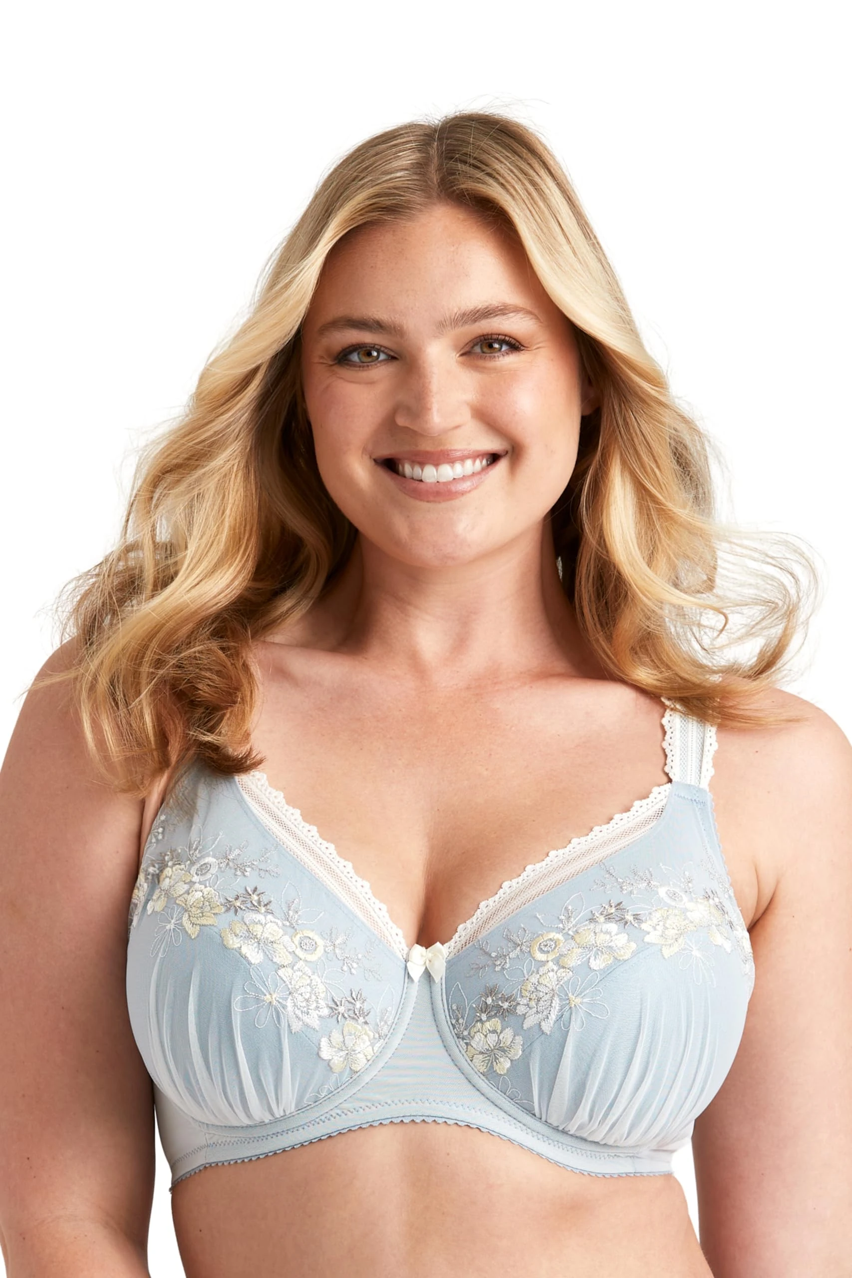 Miss Mary of Sweden Floral Sun Womens Luxury Unpadded Underwired Tulle Bra 32A Dusty Blue