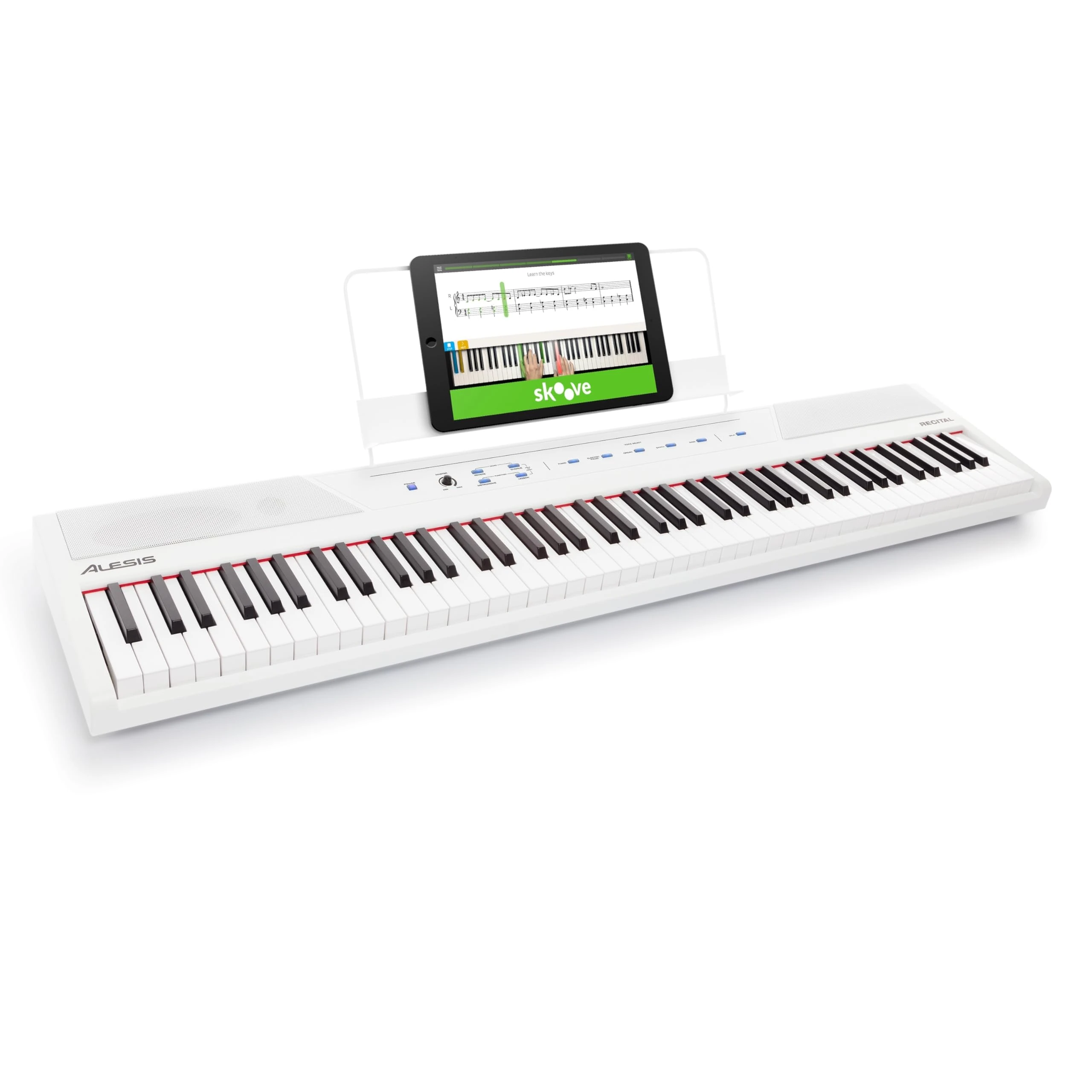 Alesis Recital White 88 Key Digital Piano Keyboard with Semi Weighted Keys, Built-In Speakers and Piano Lessons