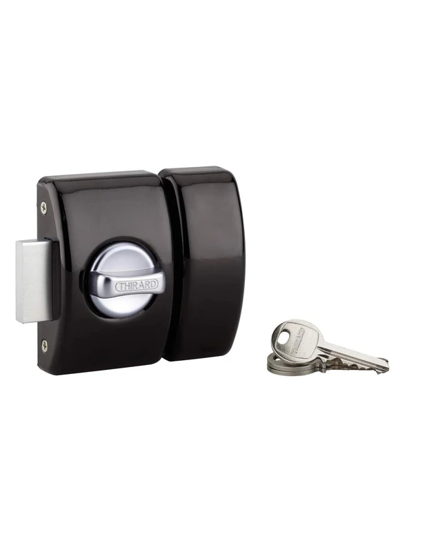 Design Door Lock with 5 Pins – Button + Cylinder 40 mm – Protection Against Tearing – Comes with 3 Nickel-Plated Steel Keys and 5 Strike Wedges – Black Finish THIRARD