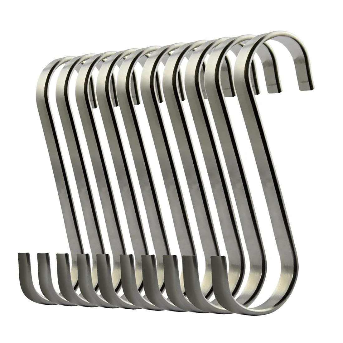 Nuosen S Shaped Hanging Hooks - 10 Pcs Stainless Steel Flat S Hooks for Kitchen, Bedroom and Office - Heavy-Duty Pan Hangers