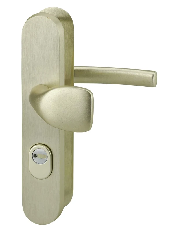THIRARD Security Handle Set for Front Door, Kickstand and Fin, 216 mm Spindle Central Shaft Champagne
