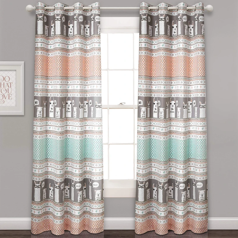 Lush Decor Curtains Pattern Room Darkening Window Panel Set for Living, Dining, Bedroom (Pair), Turquoise & Pink, 52" W x 84" L (Pack of 2) - Image 1