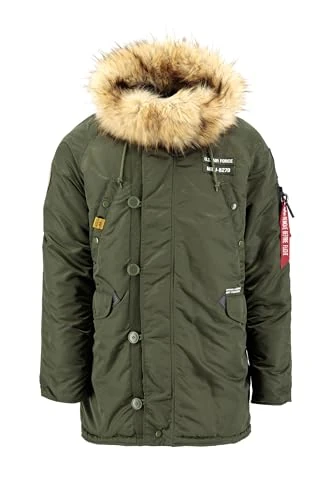 Alpha Industries Men's N-3B Airborne Winter Jacket, Dark Green, L
