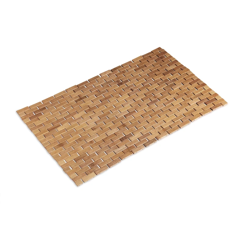 Relaxdays Bamboo Bath Mat 50x80 cm, Bathtub Rug, Hygienic, Foldable, Floor Mat for Indoors, Natural