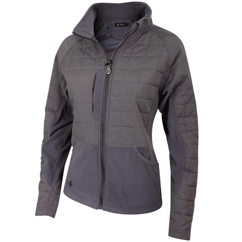 Island Green Golf IGLJKT1846 Womens Full Zip Sports Contrast Lightly Padded Quilted Jacket, Bedrock Grey, Size 16