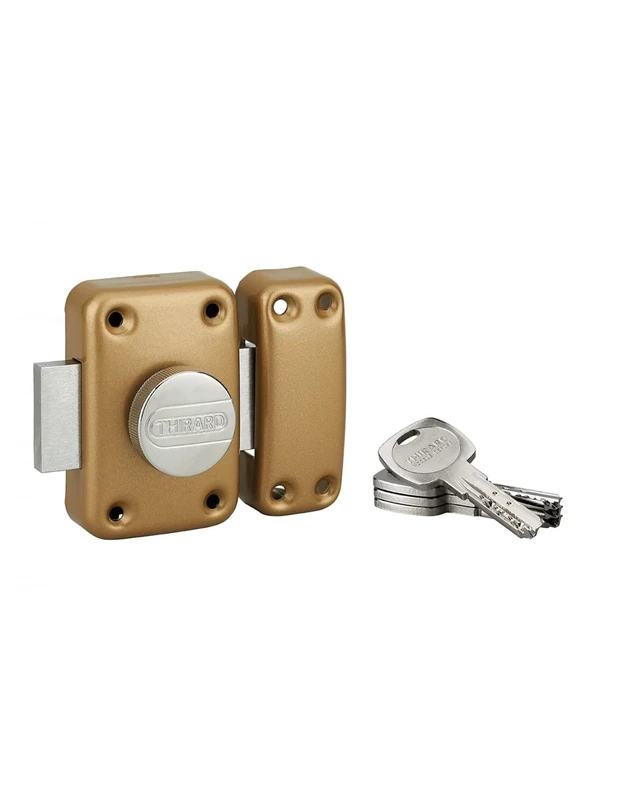 Transit 2 Door Lock - Button + Cylinder 40 mm - Security Protectors - with 4 Reversible Nickel-Plated Brass Keys and Property Card - Made in France - Golden Epoxy Finish THIRARD