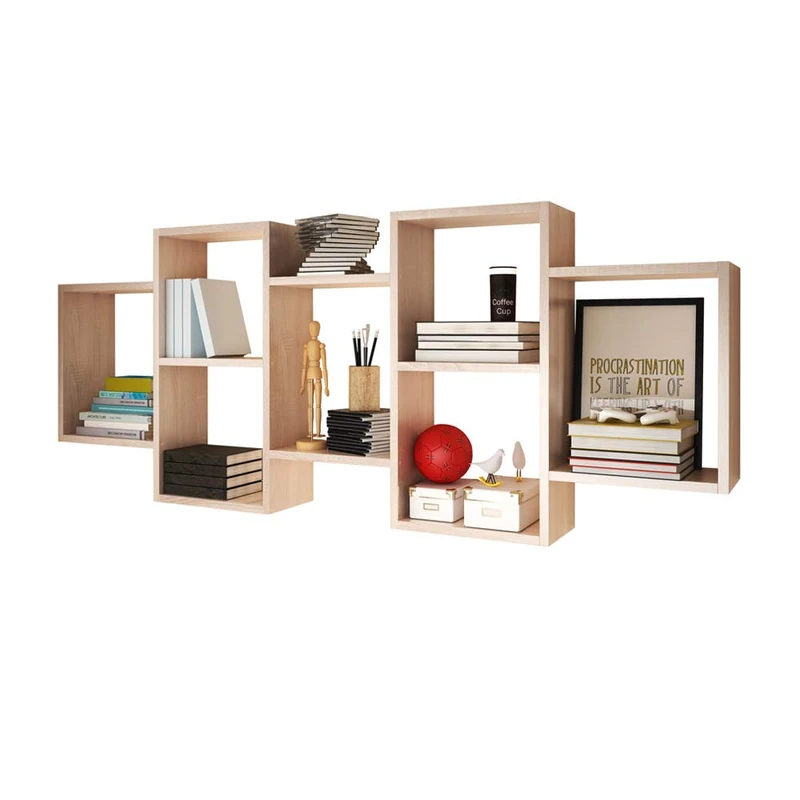 SELSEY KASSI - 7-Compartment Floating Shelf/Multi-Compartment Shelf/Hanging Display Ledge/Decorative Wall Shelf/Light Oak