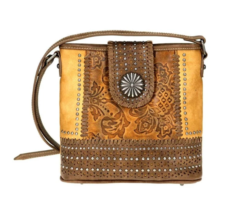 Montana West Womens Crossbody Purse Concho Collection Crossbody MW704-8360 Brown - Image 1