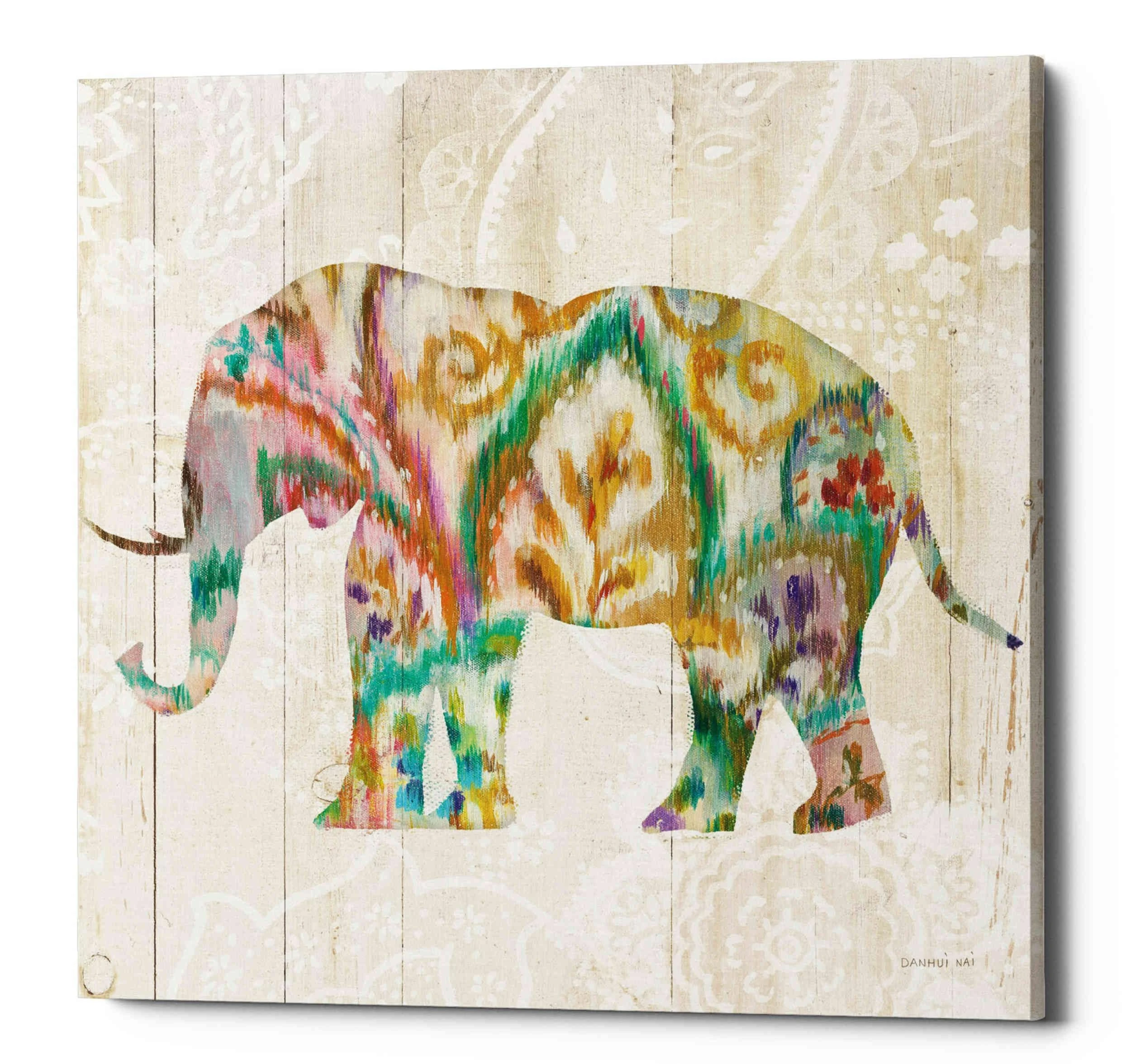 Epic Graffiti 'Boho Paisley Elephant II v2' by Danhui Nai Canvas Wall Art, 18" x 18", Beige