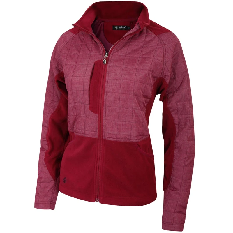 Island Green Golf IGLJKT1846 Womens Full Zip Sports Contrast Lightly Padded Quilted Jacket, Red Heather, Size 18