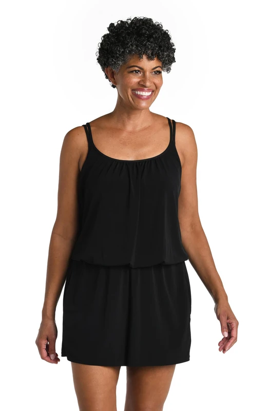 Maxine Of Hollywood Women's Romper One Piece Swimsuit, Black//Solid Tr, 20