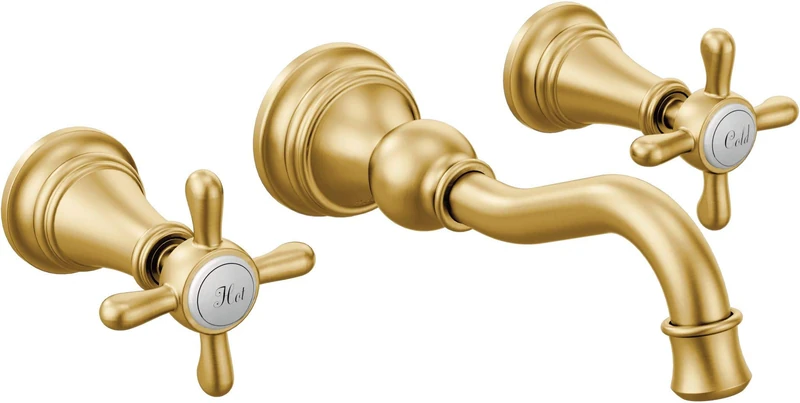 Moen Weymouth Cross Handle Wall Mount Bathroom Faucet Trim, Valve Required, TS42112BG, 0V