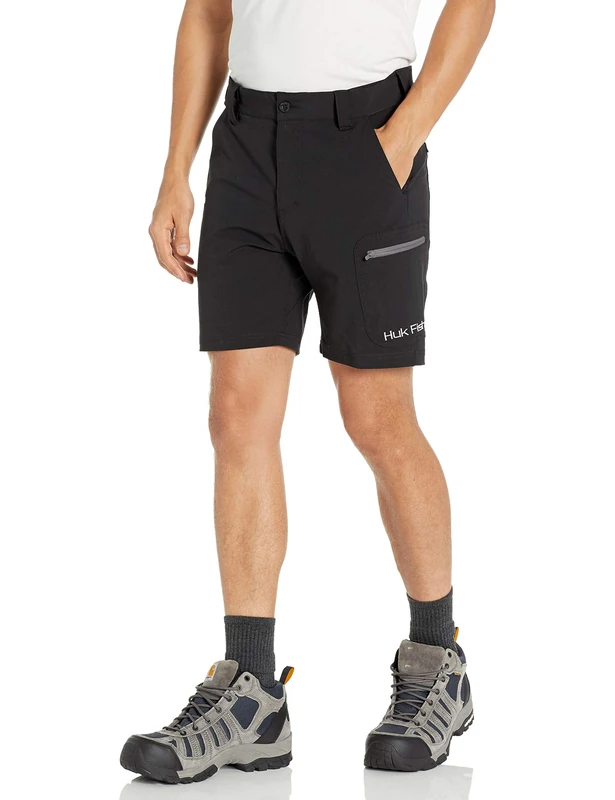 HUK Men's Next Level Quick-Drying Performance Fishing Shorts, Black-7", Medium