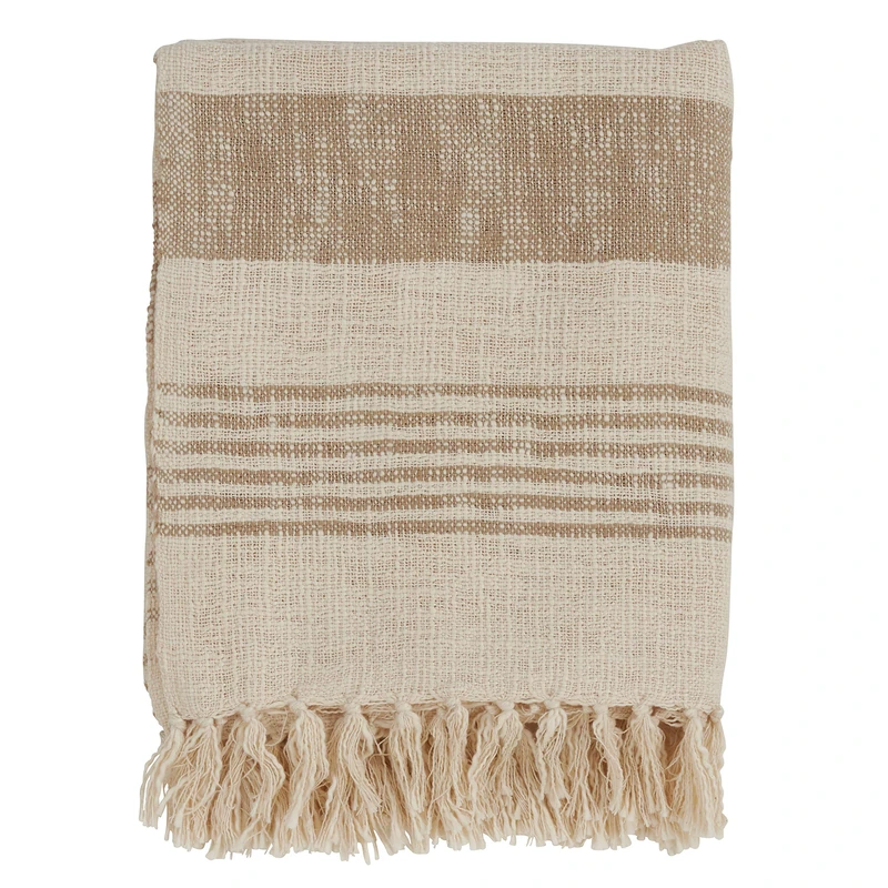 SARO LIFESTYLE Cotton Throw with Striped and Tasseled Design