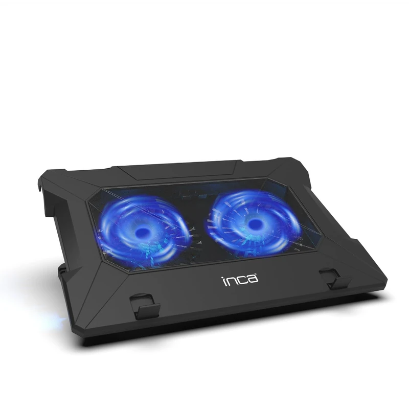 inca INC-321RX Laptop Cooler, Notebook Cooler for 7-17 Inches, 2 Quiet Fans with Blue LEDs, Cooling Pad, Cooling Pad Stand, Non-Slip Notebook Cooler, 2 USB Ports, Black