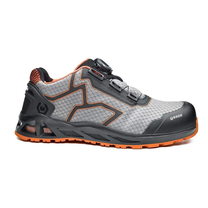 BASE K-JUMP B1005A S1P HRO SRC Aluminium Toe i-daptive Sole Dry’n Air Footbed SmellStop BOA Closure Ballistic Midsole Safety Trainer, Grey/Orange, UK 8