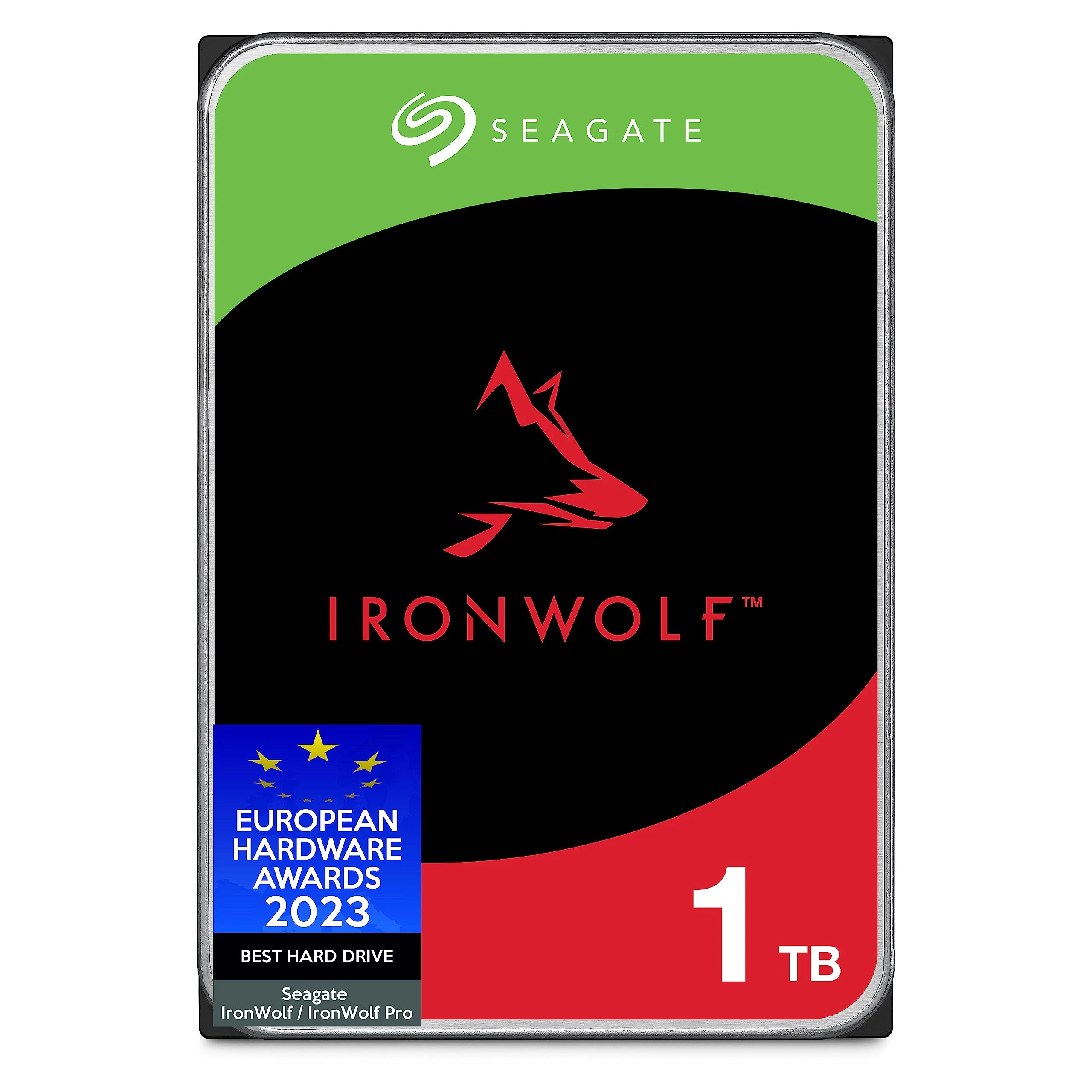 Seagate IronWolf ,1TB, NAS, Internal Hard Drive, CMR, 3.5 Inch, SATA, 6GB/s, 5,900 RPM, 64MB Cache, for RAID Network Attached Storage, 3 year Rescue Services, FFP (ST1000VNZ02)