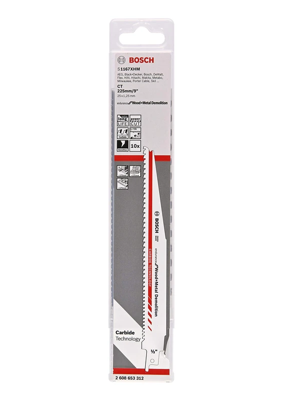 Bosch Professional 10 pieces Sabre Saw Blade S 1167 XHM Endurance for Wood and Metal Demolition (Length 225 mm, sabre saw accessories)