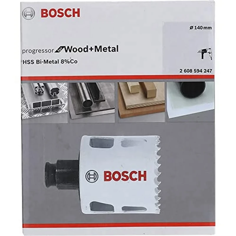BOSCH Bi-Metal Hole Saw (for Wood and Metals, 8% Cobalt Alloy, Progressive Tooth Design, Ø 140 mm, Accessory Drills)