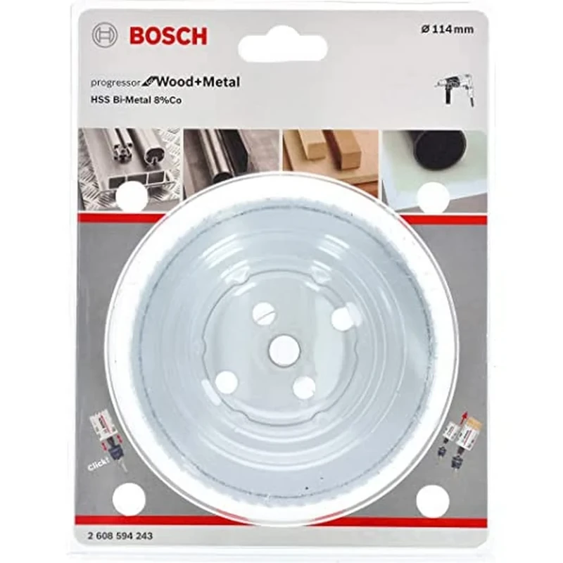 BOSCH Bi-Metal Hole Saw (for Wood and Metals, 8% Cobalt Alloy, Progressive Tooth Design, Ø 114 mm, Accessory Drills)