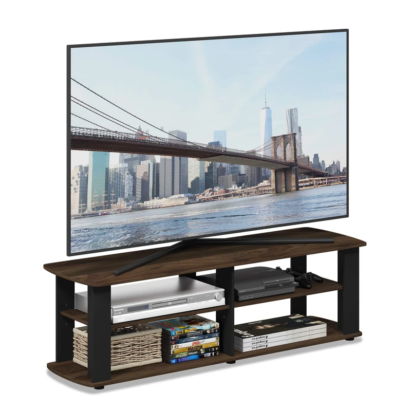 Furinno NELLY TV Stand, Entertainment Center with Open Shelves Storage, TV Console for TV up to 50 Inch, for Living Room, Bedroom, Columbia Walnut