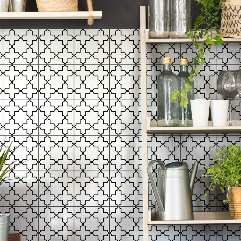 Ambiance Sticker Self-Adhesive Decorative Wall Decal Cement Tile for Bathroom and Kitchen Noir et Blanc - Pack of 9 Stickers of 20 x 20 cm