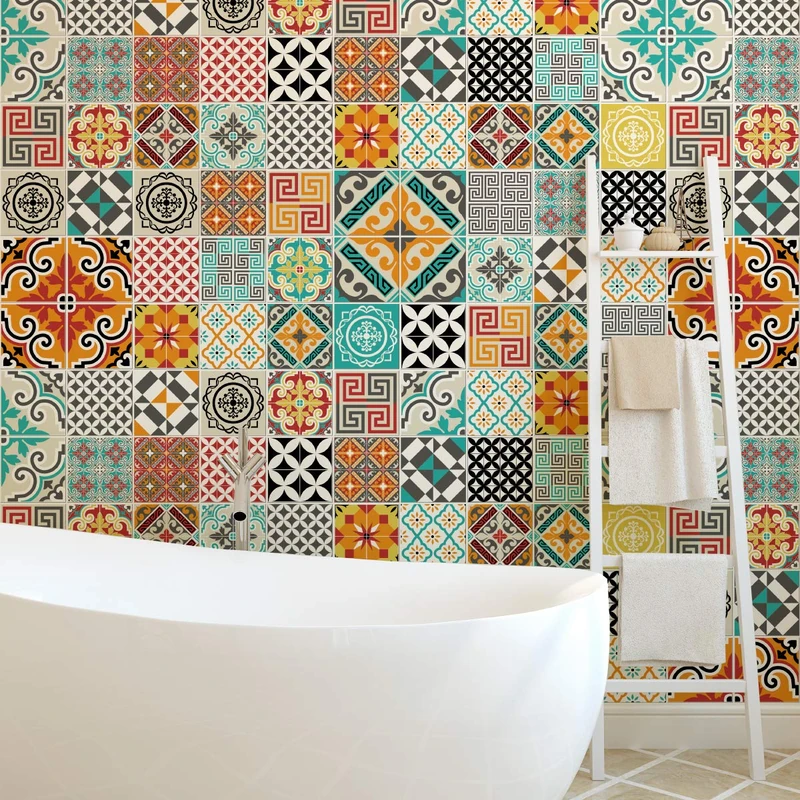 Ambiance Sticker Self-Adhesive Decorative Wall Decal Cement Tile for Bathroom and Kitchen Batista - Pack of 9 Stickers of 10 x 10 cm
