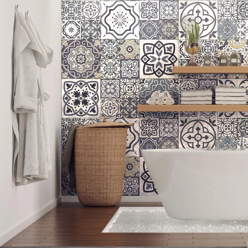 Ambiance Sticker Self-Adhesive Decorative Wall Decal Cement Tile for Bathroom and Kitchen Milonga - Pack of 60 Stickers of 20 x 20 cm