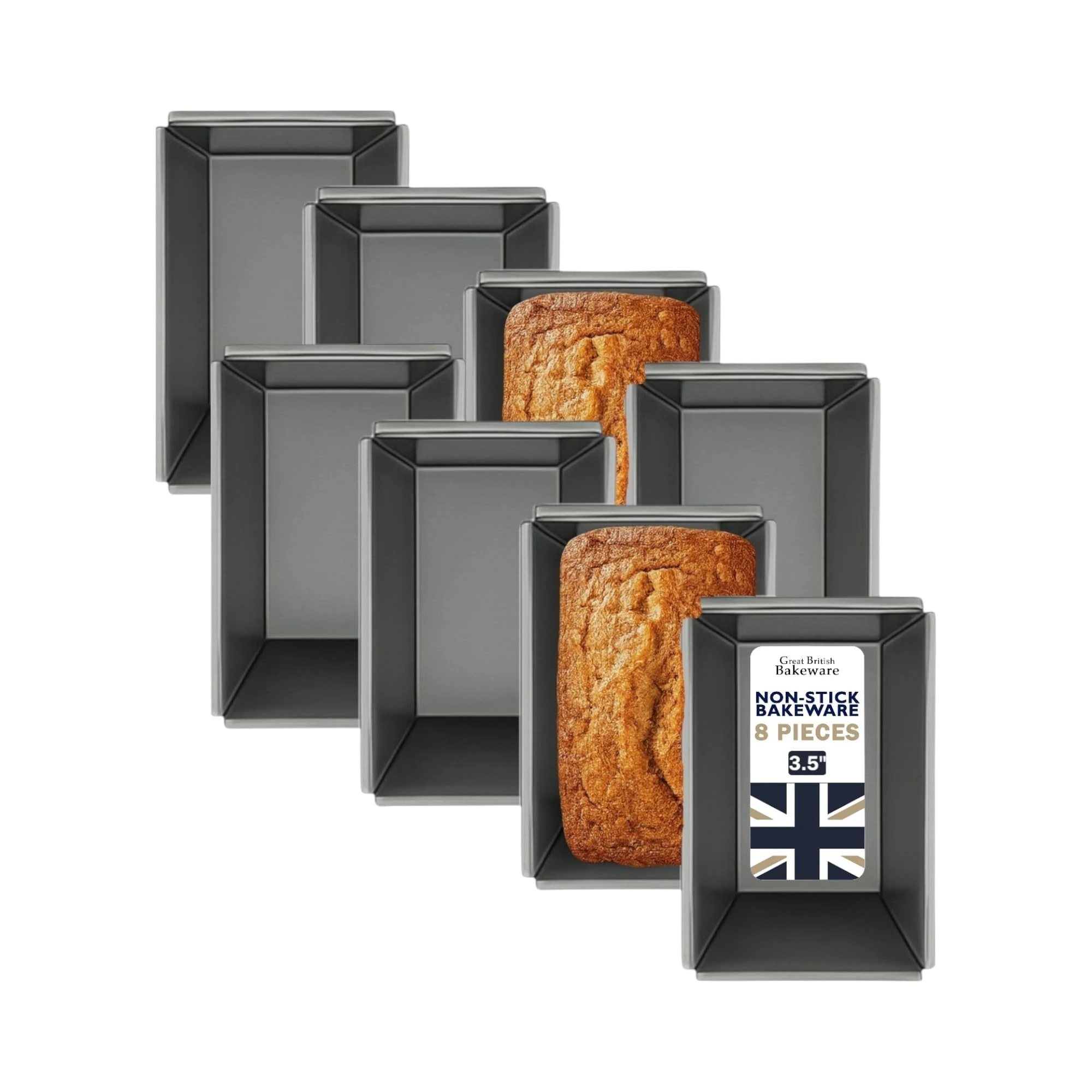 Samuel Groves Great British Bakeware 8 Pack 9cm Mini Superior Double Coated Non-Stick Rectangular Loaf Tin, Mini Cake, Bread, Baking, Oven Safe, Fixed Base, PFOA & BPA Free Cookware, Made in England