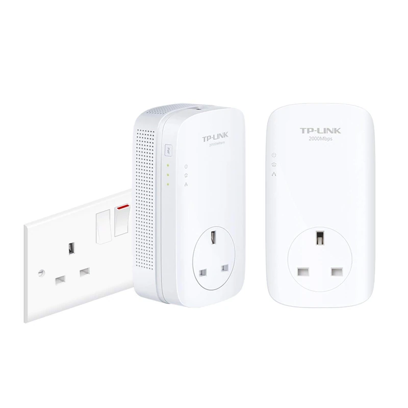 TP-Link TL-PA9020PKIT 2-Port Gigabit Passthrough Powerline Starter Kit, Data Transfer Speed Up to 2000 Mbps, Ideal for HD Video Streaming and Online Gaming, UK Plug (Renewed)