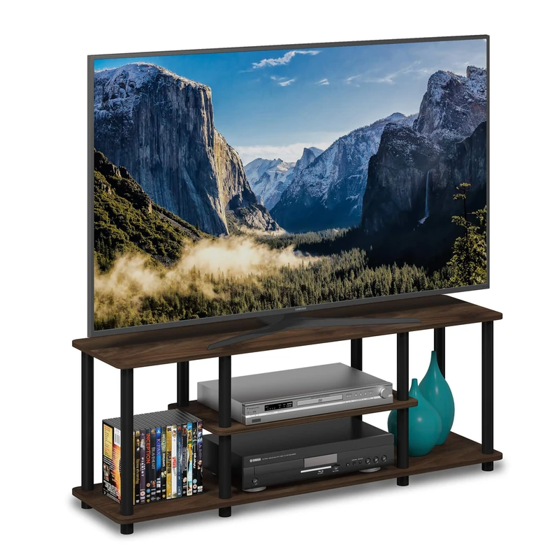 Furinno TURN-N-TUBE TV Stand, 3-Tier Entertainment Center with Open Shelves, TV Console for TV up to 50 Inch, for Living Room, Bedroom, Columbia Walnut