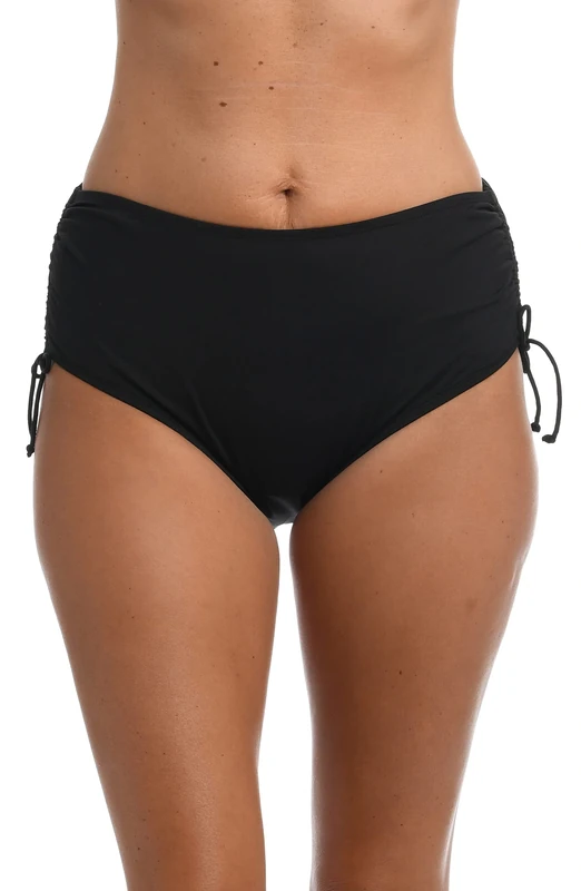 24th & Ocean Women's High Waist Side Tie Hipster Bikini Swimsuit Bottom, Black//Solid, Small - Image 1