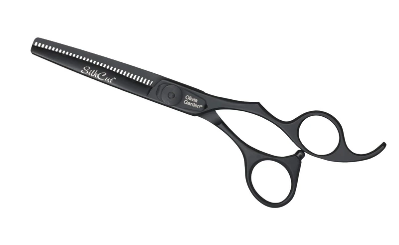 Olivia Garden Silkcut Slim 16cm Matt Black Edition - Ultra Sharp Japanese Steel Blades Ergonomic Convex Cut Sleeve