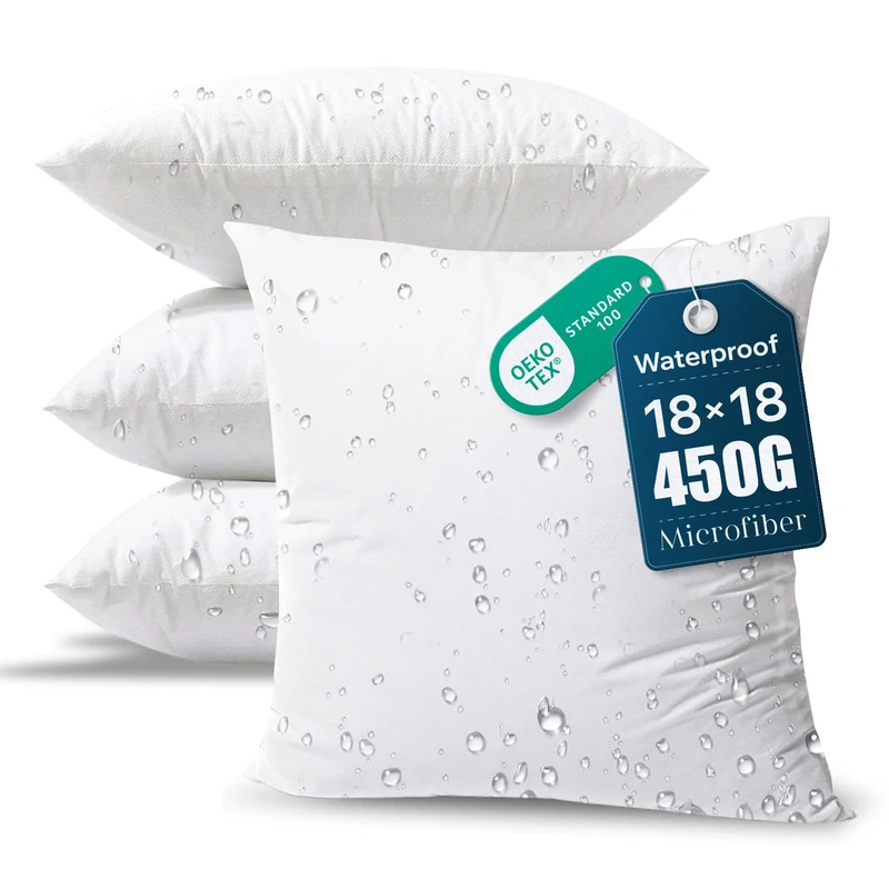 Phantoscope Premium Outdoor Pillow Inserts - Pack of 4 Square Form Decorative Throw Pillow Couch Sham Cushion Stuffer 18 x 18 inches- Water, Mildew, Dust Mite Resistant