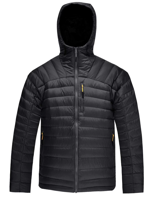 HARD LAND Men's Down Jacket Packable Puffer Jacket Water Resistant Hooded Insulated Lightweight Outdoor Down Jacket Black Size XL