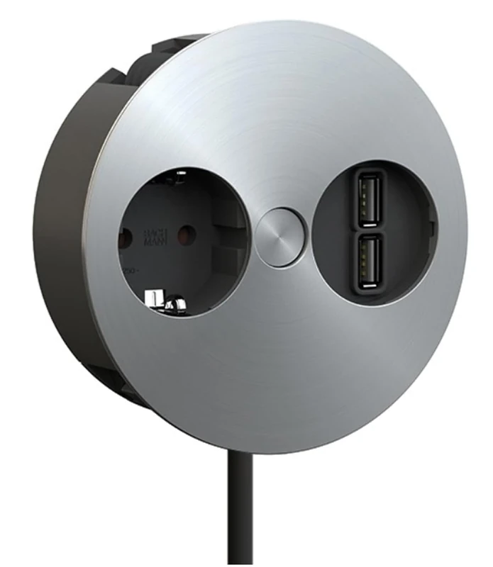 Bachmann Twist 2S Einbausteckdose with USB Charger, stainless steel - Image 1