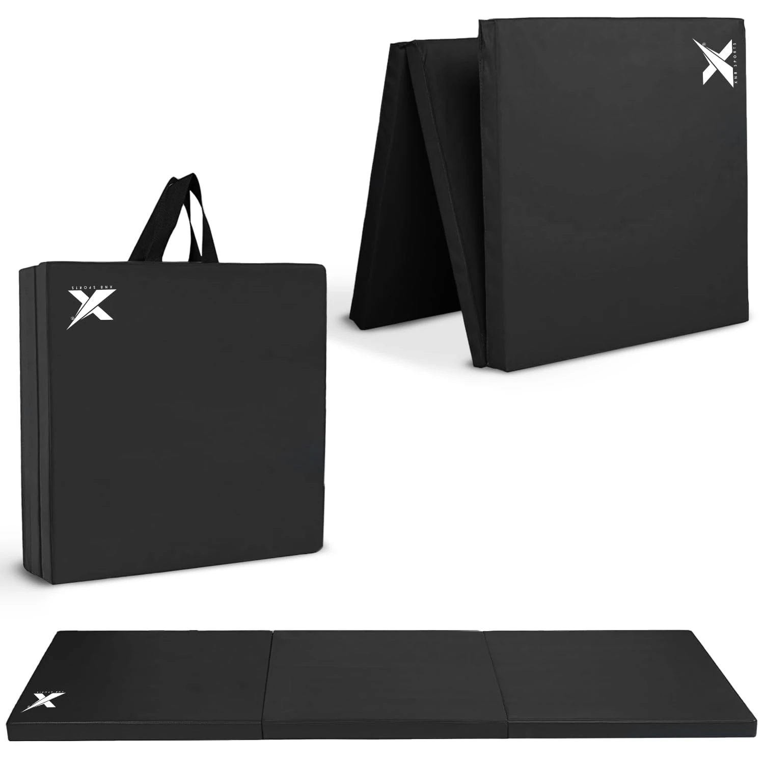 Xn8 Sports Tri-Fold Gymnastics Acro Tumble Mat –6cm Thick & 6Ft Long Foldable Gymnastic Exercise Crash Mats for Kids & Adults Non-Slip PU Leather Folding Gym Mat with Carrying Handles for Yoga Pilates