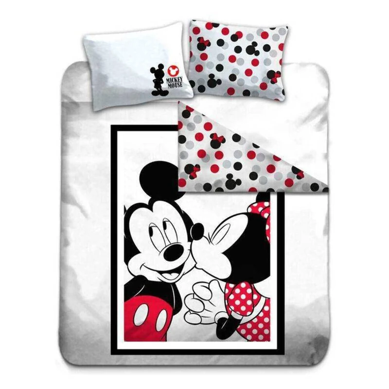 Disney Juego de Cama Doble Mickey & Minnie 100% Algodón - Funda de Edredón (240 x 220) + 2 Fundas (65 x 65)