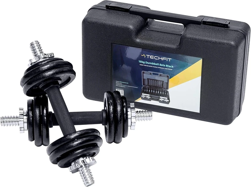 TechFit Cast Iron Adjustable Dumbbells Set 15 kg for Body Building, Weight Training, Fitness, Gym, Home