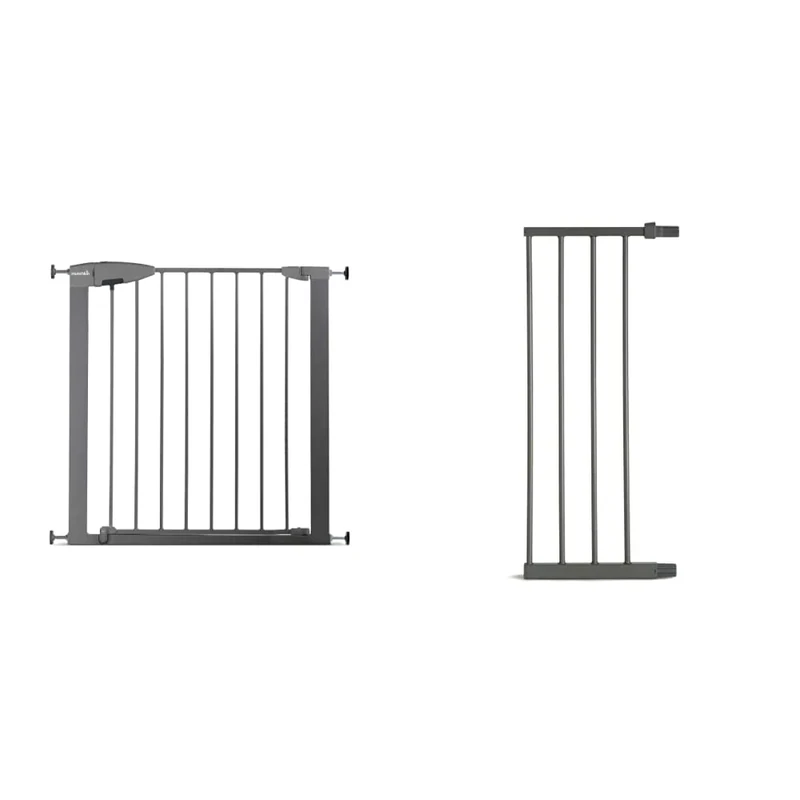Munchkin Safety Gate Easy Lock, Baby Gate for Doors and Stairs, Child Stair Gate for Widths 103-110cm, Stair Gate Pressure Fit - No Screws, One-Handed Opening and Opens Both Sides, Metal, Grey