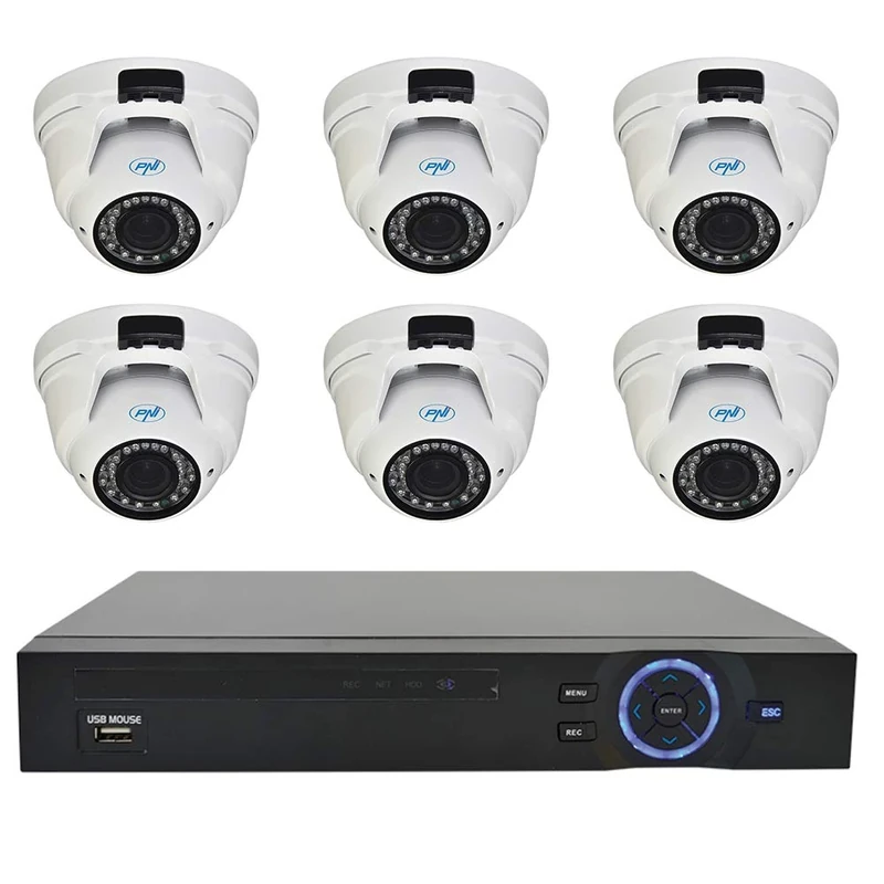 Video surveillance kit PNI House - NVR 16CH 1080P and 6 PNI IP2DOME 1080P varifocal cameras