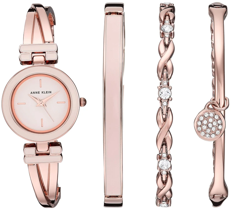 Anne Klein Women's Bangle Watch and Premium Crystal Accented Bracelet Set, AK/3284LPST