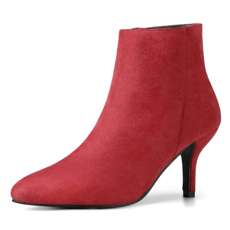 Allegra K Women's Pointed Toe Side Zip Stiletto Ankle Boots Red 7 UK/Label Size 9 US