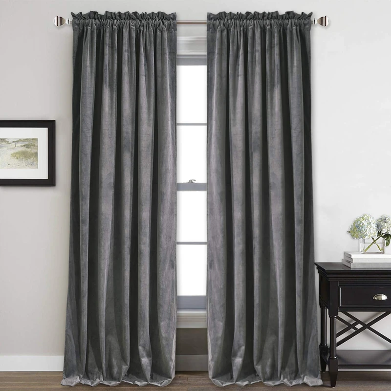 StangH Velvet Curtains 108 inches Long - Heavy-Duty Blackout Velvet Drapes Heat & Chill Resistant Window Panels for Villa/Patio Door, Grey, 52 by 108-inches, 2 Pcs