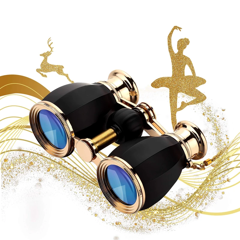 ESSLNB Opera Glasses Binoculars for Women Adults 4X30mm Theater Glasses Compact Binoculars for Theater and Concerts Antique Binoculars with Case Removable Chain (Black)